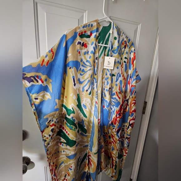 Colorful Abstract Kimono/Swim Coverup with Tassels - Picture 4 of 4